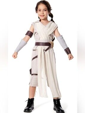 Jedi-Inspired Hooded Costume in Taupe with Brown Accessories Size Small